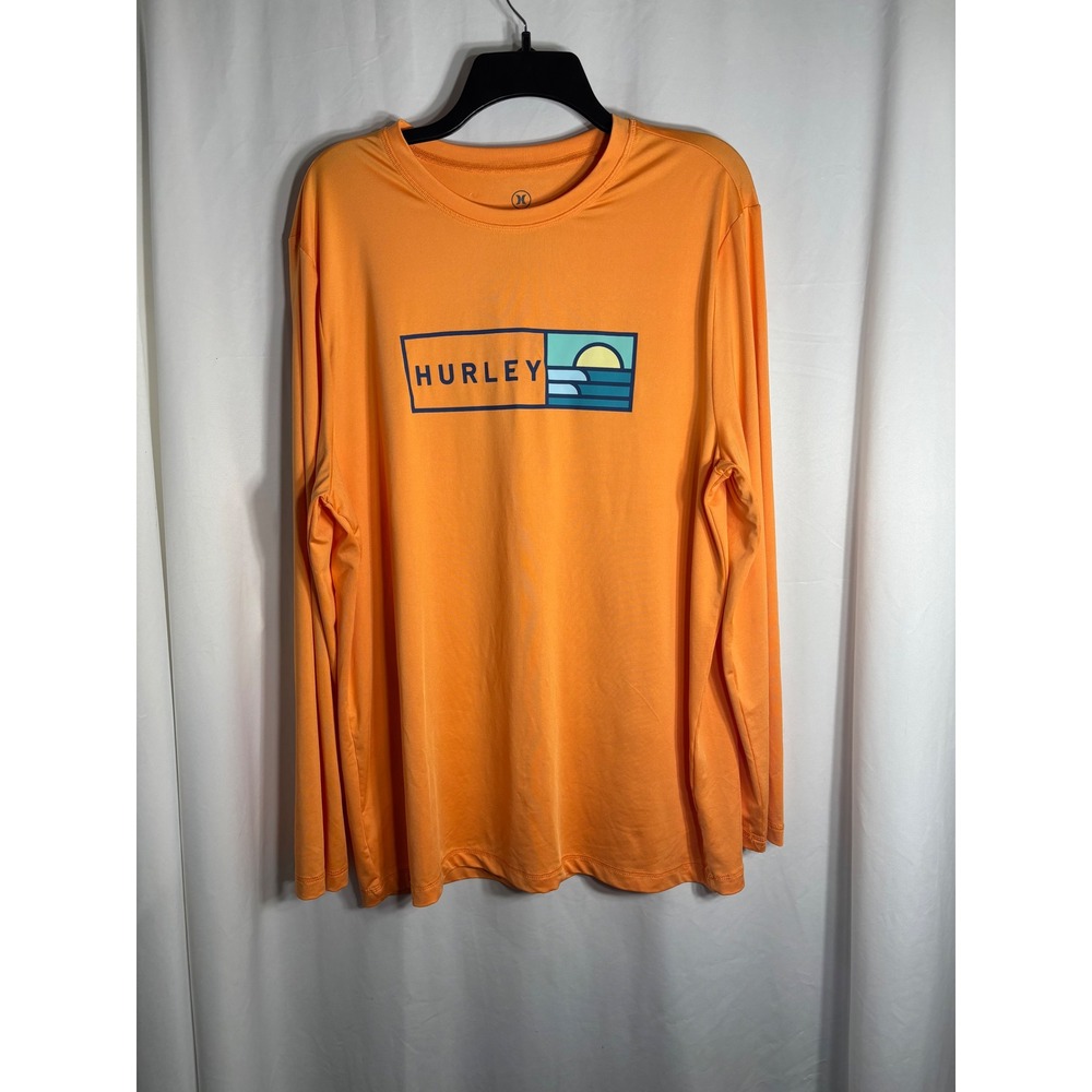 Hurley Men's Long Sleeve T-Shirt Orange Graphic Print Size Large